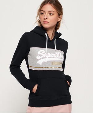 Superdry Vintage Logo Colour Block Női Kapucnis Pulóver Sötétkék/Szürke | UGVOC3019